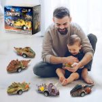 AUTKA DINOZAURY SAMOCHODY SZYBKIE T-REX Z NAPĘDEM NACIĄGIEM ZESTAW 6 SZT. - obrazek 3