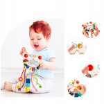 ZABAWKA SENSORYCZNA GRYZAK GRZECHOTKA SZNURKI KSZTAŁTY POPIT MONTESSORI 5w1