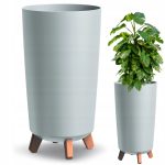 STOJĄCA DONICZKA NA KWIATY DONICA DO SALONU SZARA EKOLOGICZNA WYSOKA 36CM - obrazek 2