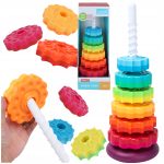 ZAKRĘCONA PIRAMIDA SPIRALA KOLOROWA WIEŻA KLOCKI TĘCZOWA EDUKACYJNA 41CM