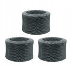 Trzy filtry do nawilżacza powietrza złożone z siatki, o cylindrycznym kształcie, widoczne na białym tle.