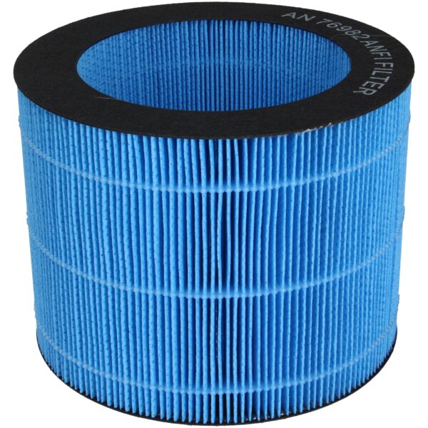 Niebieski filtr powietrza z plisowanym designem, skuteczny w oczyszczaniu i poprawie jakości powietrza w pomieszczeniach.
