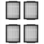 Cztery kwadratowe filtry HEPA do odkurzacza na białym tle, widok z góry. Efektywne oczyszczanie powietrza w domu.