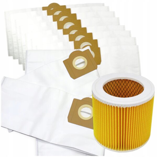 Worki i filtry do odkurzacza przemysłowego, zestaw do efektywnego czyszczenia i utrzymania czystości.