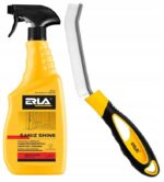 Środek czyszczący ERLA Saniz Shine z pędzlem do kabin prysznicowych, armatury i ceramiki, butelka spray, żółta.
