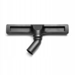 Głowica ssawki do odkurzacza na białym tle, czarna, szeroka, do czyszczenia podłóg i dywanów.