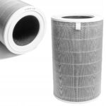 Filtr HEPA do oczyszczacza powietrza w kształcie cylindra, biało-szary, zbliżenie struktury.