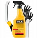 Spray Erla SANIZ SHINE do czyszczenia kabin prysznicowych z pędzlem i rękawiczkami, skuteczne usuwanie zabrudzeń.