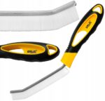 Szczotka czyszcząca z ergonomicznie wyprofilowanym uchwytem, białe włosie, żółto-czarna konstrukcja, marka ERLA.