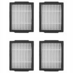 Cztery prostokątne filtry HEPA do odkurzacza, widok z góry, efektywne usuwanie kurzu i alergenów.