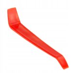 Czerwony plastikowy łyżka do opon, narzędzie do demontażu opon rowerowych, ergonomicznny kształt.