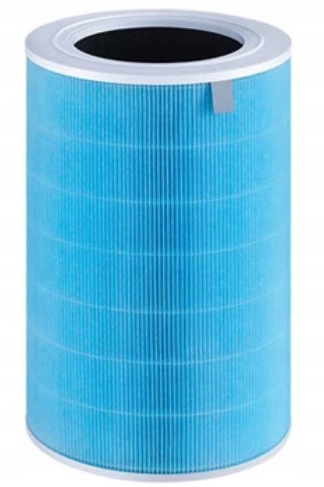 Filtr powietrza cylindryczny w kolorze niebieskim, widok z góry. Idealny do oczyszczania powietrza w domu lub biurze.