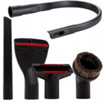 Zestaw końcówek do odkurzacza: elastyczna rura, ssawka szczelinowa, nasadki do różnych powierzchni. Idealne do czyszczenia.