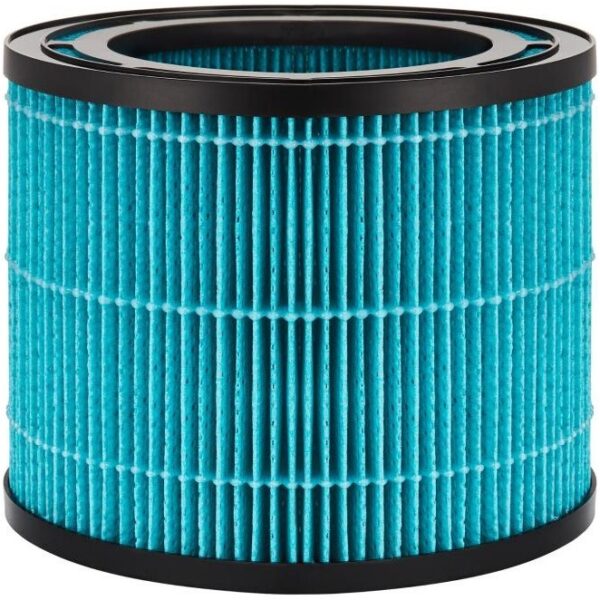 Niebieski filtr powietrza do odkurzacza o cylindrycznym kształcie z czarną ramką, idealny do skutecznej filtracji zanieczyszczeń.