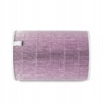 Fioletowy filtr powietrza cylindryczny, widok boczny, nowoczesny design, oczyszczanie powietrza, skuteczność filtracji.