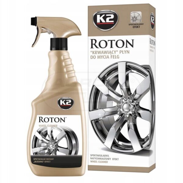 K2 Roton - krwawiący płyn do mycia felg, spektakularny efekt w sprayu, idealny do czyszczenia i pielęgnacji kół.