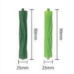 Dwa zielone wałki o wymiarach 90x25 mm do odkurzacza, widok z wyraźnie zaznaczonymi rozmiarami.