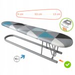 Deska do prasowania z kolorowymi wzorami, wymiary 53x9x13 cm, nadaje się do prasowania parowego.