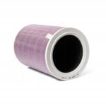 Fioletowy filtr powietrza leżący na boku, idealny do oczyszczacza powietrza. Poprawa jakości powietrza w domu.