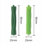 Dwa zielone wałki czyszczące o wymiarach 90x25 mm do odkurzacza automatycznego, różniące się wzorem powierzchni.