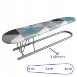 Minideska do prasowania krawatów i rękawów, geometryczny wzór. Wymiary: 53 cm x 13 cm, wysokość 9 cm.