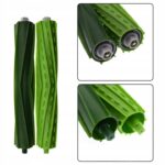 Zielone szczotki do robota sprzątającego, widoczne z różnych perspektyw. Zapasowe części do odkurzacza automatycznego.