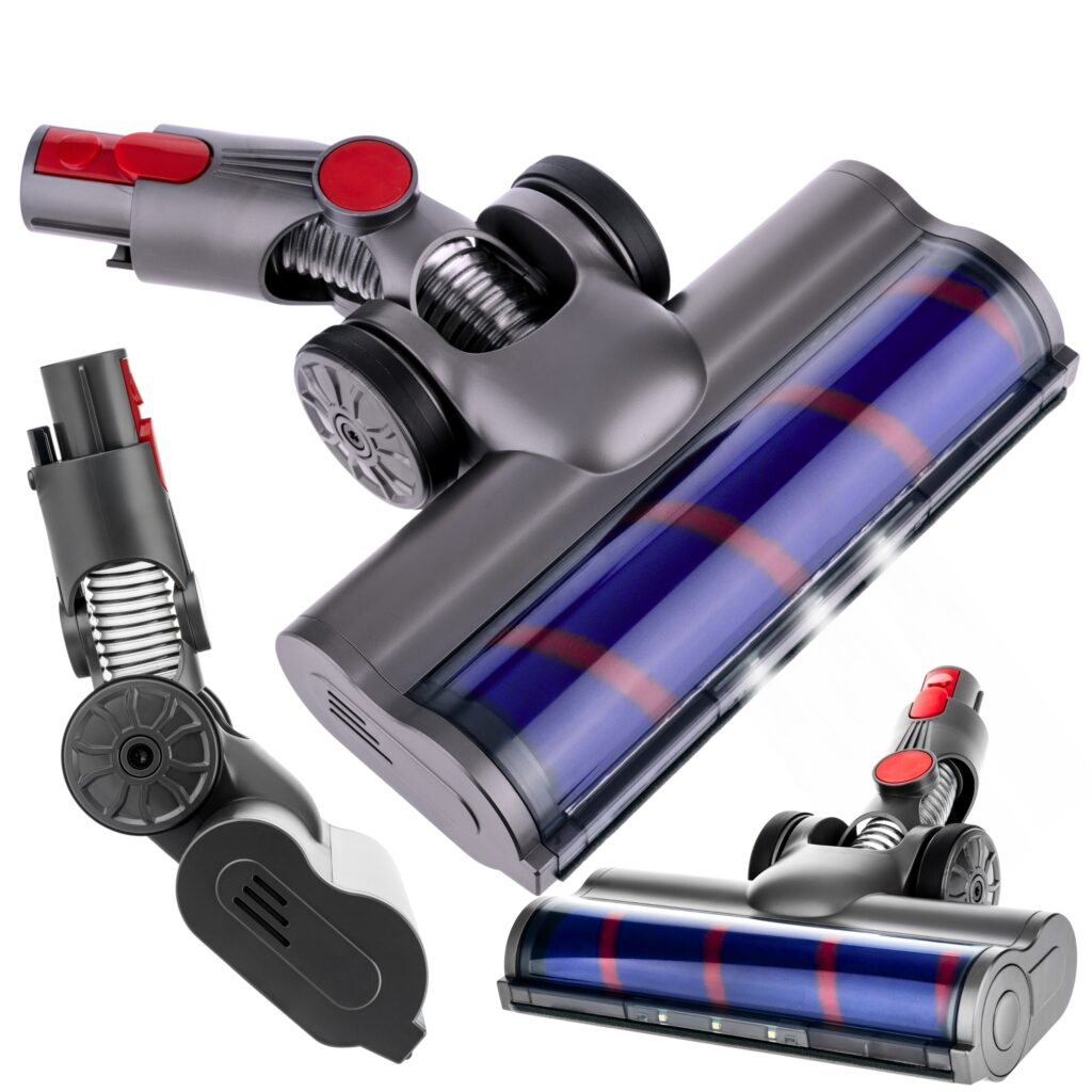 Dysza do odkurzacza z obrotową głowicą i oświetleniem LED, idealna do efektywnego czyszczenia podłóg i trudno dostępnych miejsc.