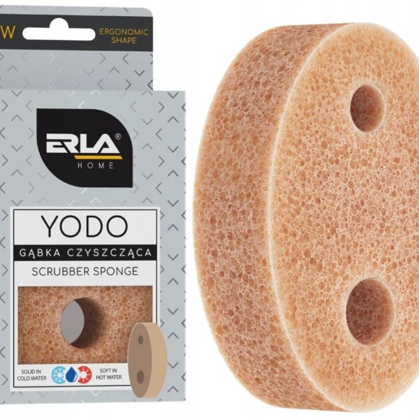 Gąbka czyszcząca Yodo, ergonomiczny kształt, idealna do wszystkich powierzchni. Solidna w zimnej, miękka w ciepłej wodzie.