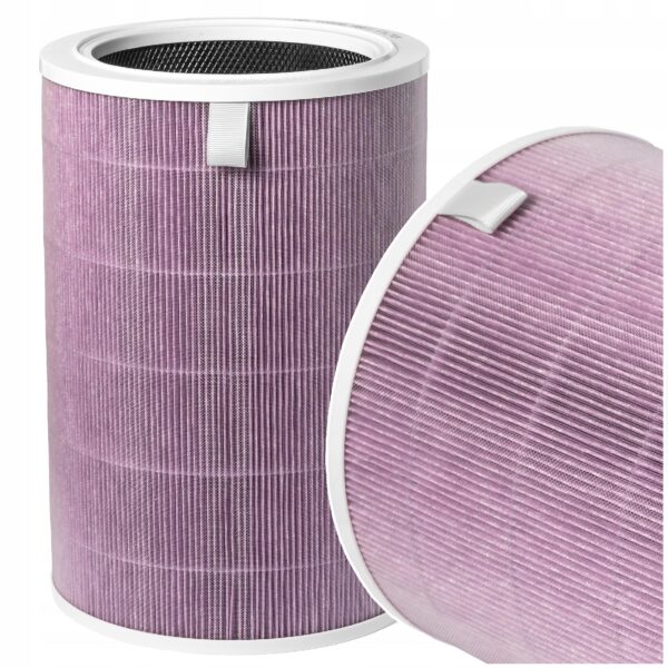 Filtr powietrza do oczyszczacza, cylindryczny, kolor fioletowy, z białą ramką, idealny do poprawy jakości powietrza.