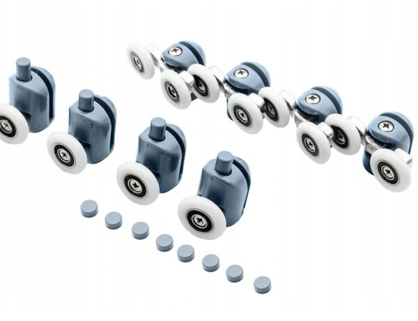 Kółka do drzwi przesuwnych, stalowy wózek z kółkami. Zestaw akcesoriów do montażu drzwi szklanych.