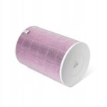 Fioletowy filtr powietrza cylindryczny na białym tle, optymalizacja jakości powietrza w pomieszczeniach.